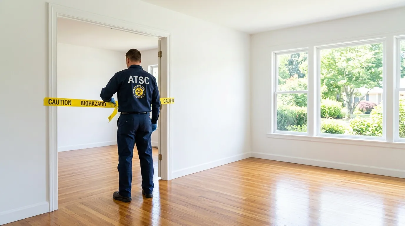 Certified biohazard cleanup crew performing Trauma Scene Cleanup in Athens